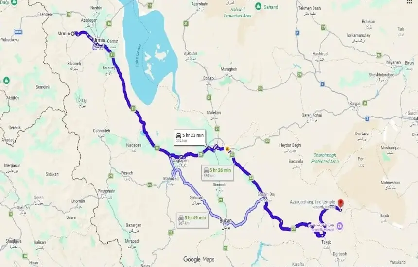 مسیر پیشنهادی سفر به تخت سلیمان